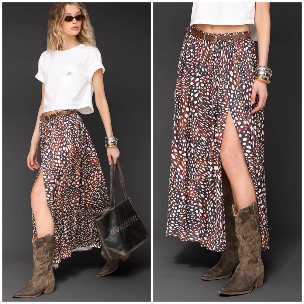 Avec Les Filles Belted Slit Maxi Skirt